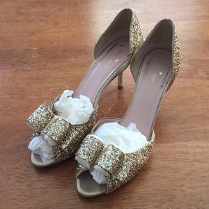 Kate Spade gold glitter heels
